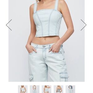 Light Hidden Blue Denim Crop Top and Cargo Pants Set